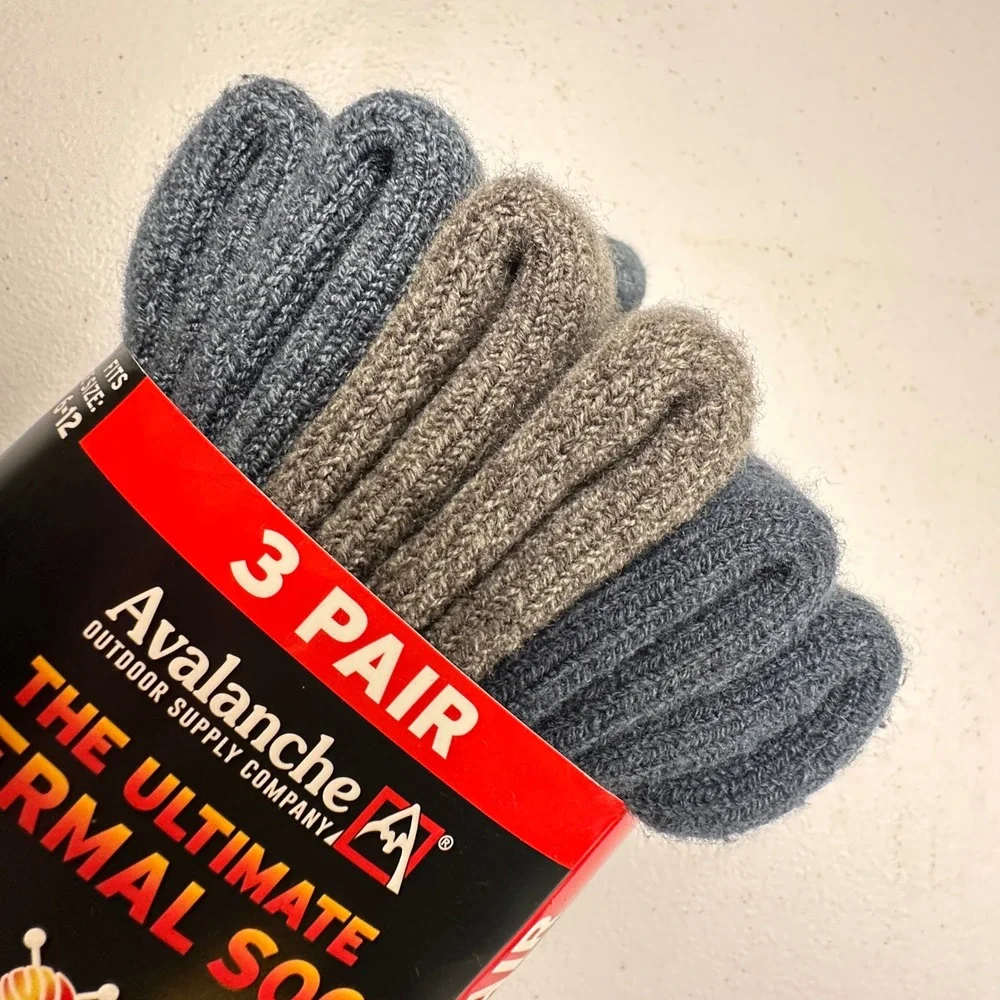 Avalanche Thermal Crew Socks 3 Pair Blue Grey Acrylic Blend Heavy Knit Mens 6-12